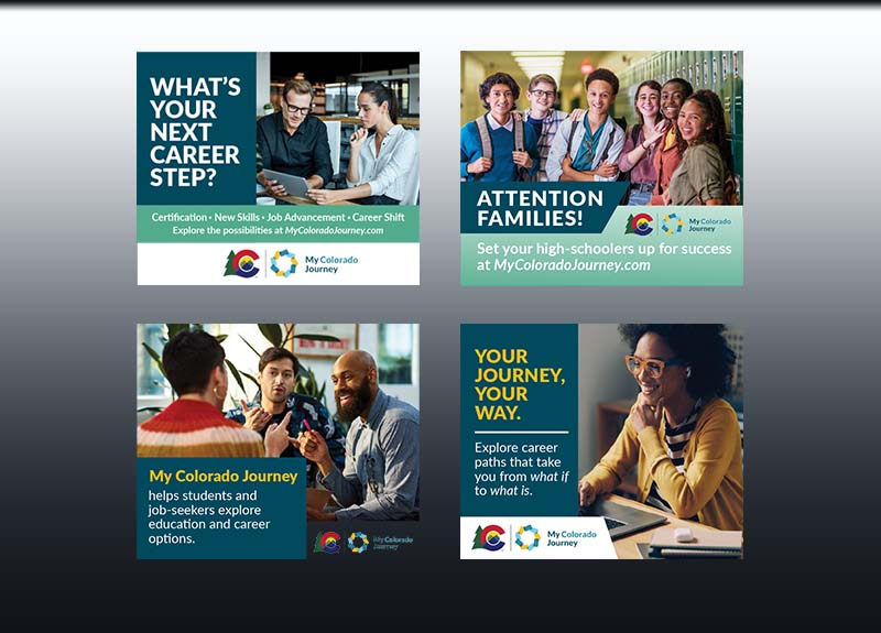 Series of four social media ads for My Colorado Journey